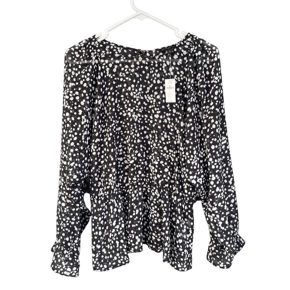 0412 Banana Republic Black White Sheer Chiffon‎ Blouse Size Small - Picture 1 of 6